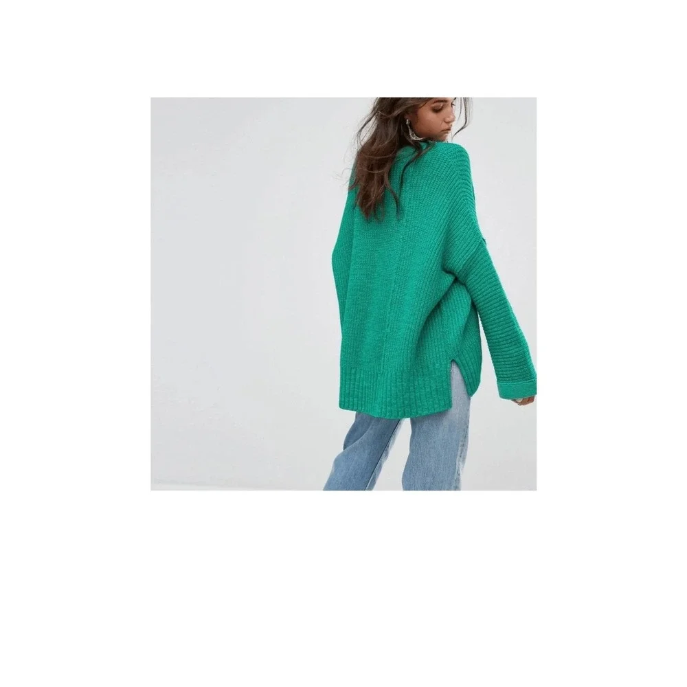 Free People Take Over Me Chunky Oversized‎ Slouchy Knit Sweater Green XS/S Boho
